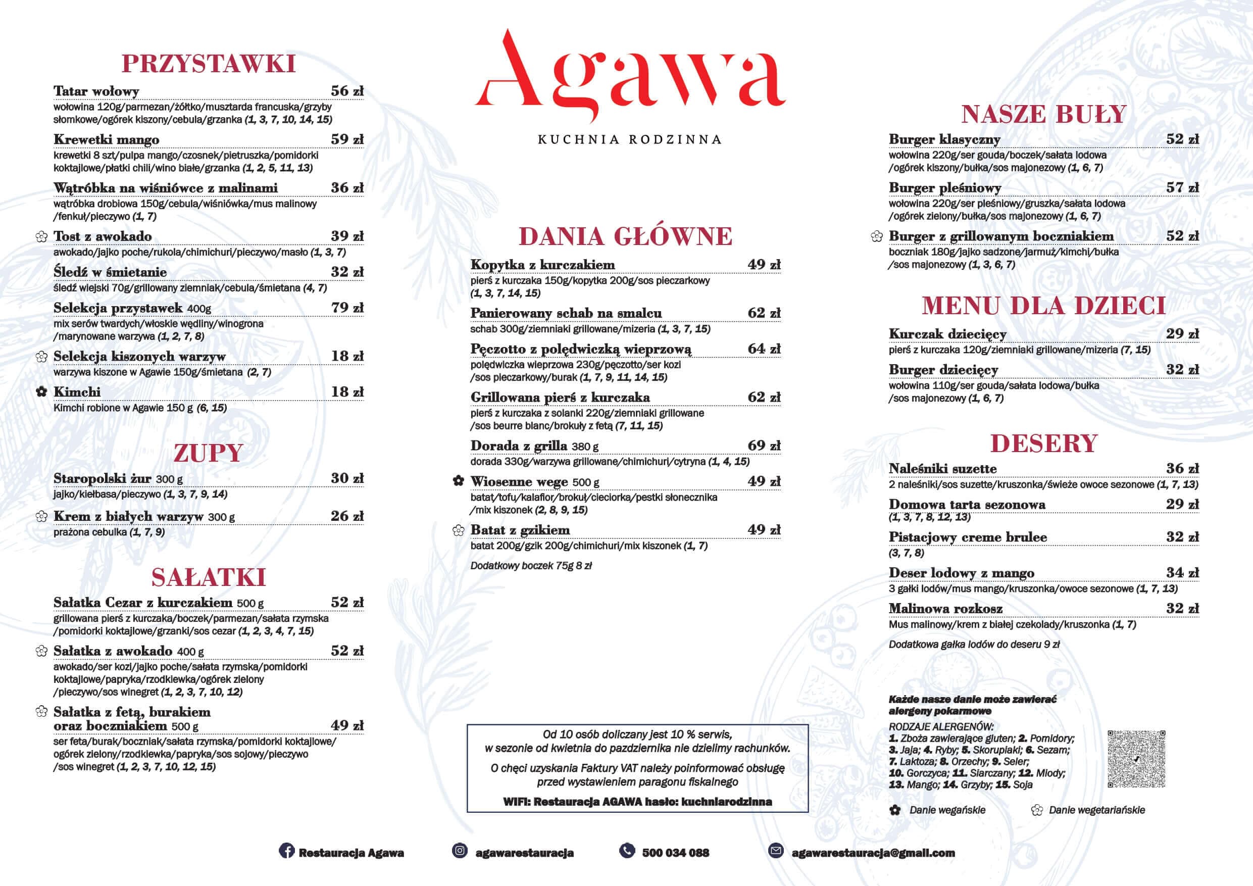 Główna karta menu Restauracji Agawa